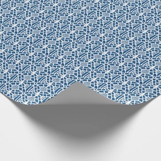 Klassiek blauw met wit haakpatroon cadeaupapier (Hoek)