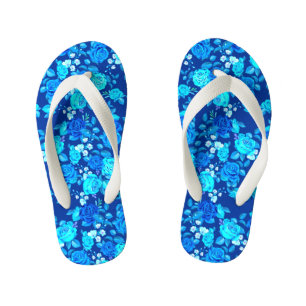 Klassiek Blauw Roos Bloemen Patroon-87600 Kinder Teenslippers