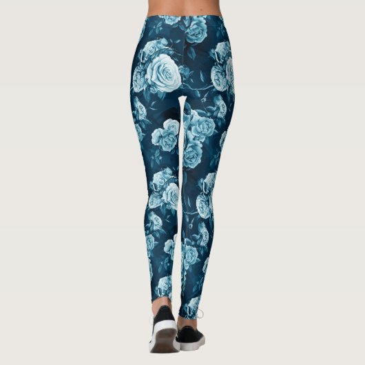 Klassiek blauw Roos patroon Leggings (Achterkant)