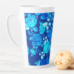 Klassiek Blauw Rozen Bloemen Patroon-87600 Latte Mok