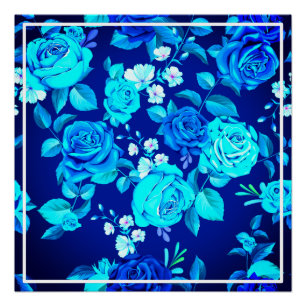 Klassiek Blauw Rozen Bloemen Patroon-87600 Perfect Poster