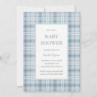 Klassiek blauw tartan ruitpatroon jongens babyshow kaart