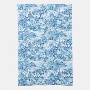 Klassiek Blauw Toile Landschap Theedoek