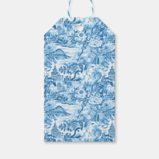 Klassiek blauw toiletlandschap cadeaulabel