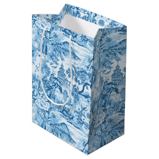 Klassiek blauw toiletlandschap medium cadeauzakje (Achterkant Gekanteld)