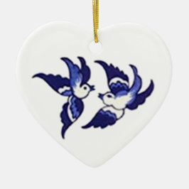 Klassiek blauw vogelontwerp keramisch ornament