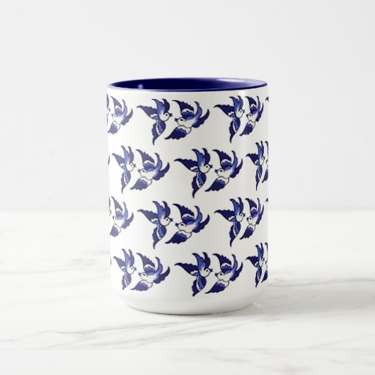 Klassiek blauw vogelontwerp mok (Midden)