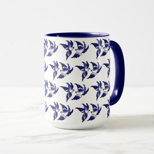 Klassiek blauw vogelontwerp mok (Voorkant rechts)