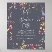 Klassiek Blauw Wilde Bloemen Selfie Station  Poster (Voorkant)
