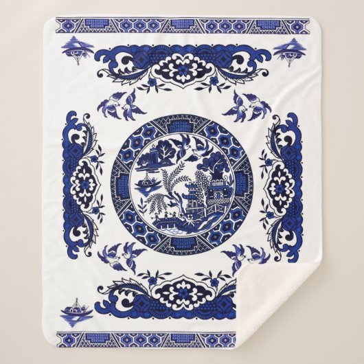 Klassiek blauw Willow China Design Sherpa Deken (Voorkant)