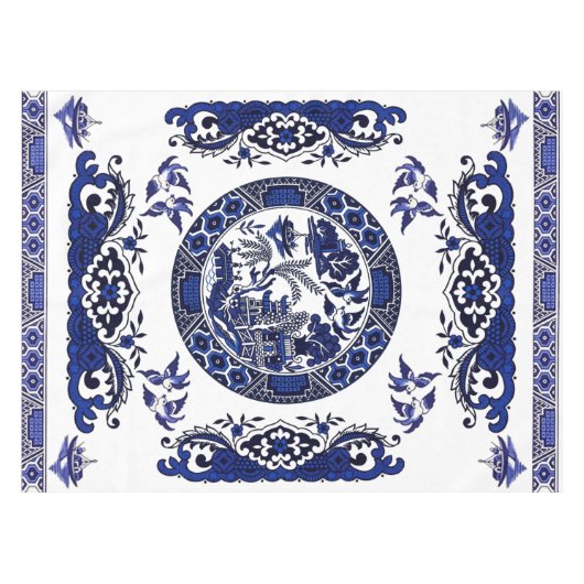 Klassiek blauw Willow China Design Tafelkleed (Voorkant (Horizontaal))