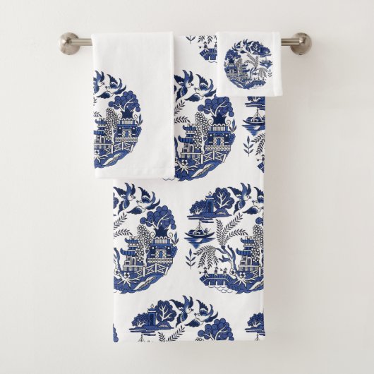Klassiek blauw Willow-ontwerp Bad Handdoek (Insitu)