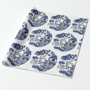 Klassiek blauw Willow-ontwerp Cadeaupapier