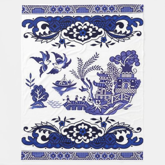 Klassiek blauw Willow-ontwerp Fleece Deken (Voorkant)