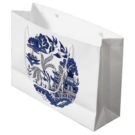 Klassiek blauw Willow-ontwerp Groot Cadeauzakje (Voorkant Gekanteld)