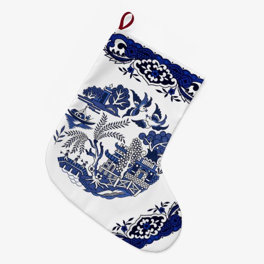 Klassiek blauw Willow-ontwerp Grote Kerstsok (Voorkant (Hangend))