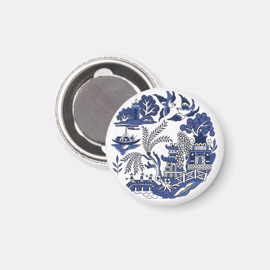 Klassiek blauw Willow-ontwerp Magneet (Voorkant / Achterkant)