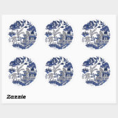 Klassiek blauw Willow-ontwerp Ronde Sticker (Vel)