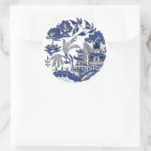 Klassiek blauw Willow-ontwerp Ronde Sticker (Tas)