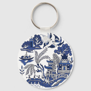 Klassiek blauw Willow-ontwerp Sleutelhanger