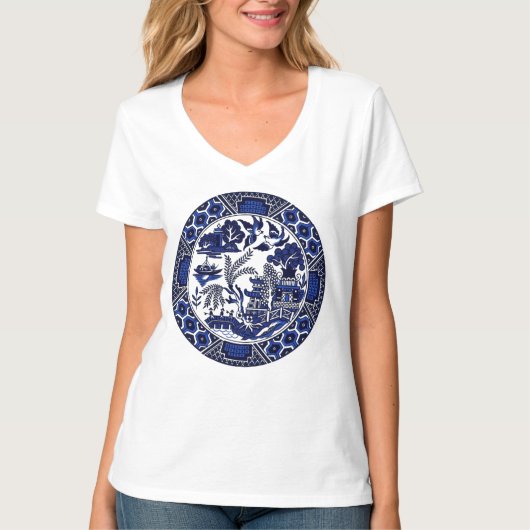 Klassiek blauw Willow-ontwerp T-shirt (Voorkant)