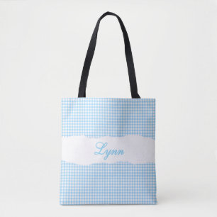 Klassiek Blauw & Wit Gingham   Gepersonaliseerde N Draagtas