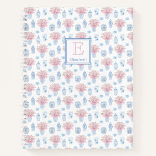 Klassiek blauw wit roze gember Initiaal Notitieboek