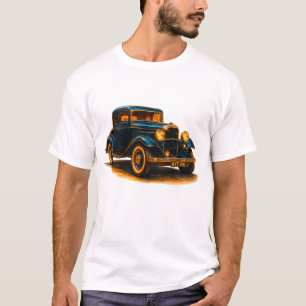 Klassiek blauwe vintage auto T-shirt – 1930s Retro