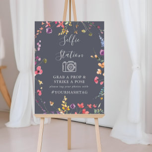 Klassiek Blauwe Wilde Bloemen Selfie Station Poster