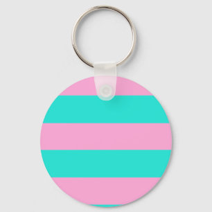 Klassiek Blauwgroen en Roze Striped Patroon Sleutelhanger