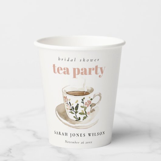 Klassiek bloemmotief theekopje bruidsshower theepa papieren bekers (Voorkant)