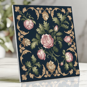 Klassiek bloemmotief Victorian damask roze rozen m Tegeltje