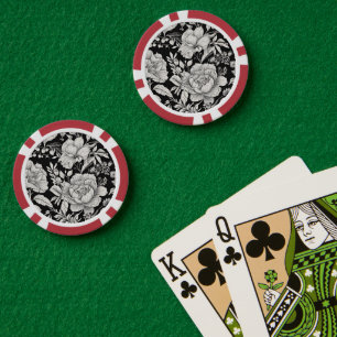 Klassiek Bloemmotief Zwart en Wit Vintage Poker Chips