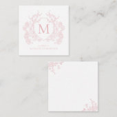 Klassiek Blush Roze Bloemen Crest Monogram Notitiekaartje (Voorkant / Achterkant)