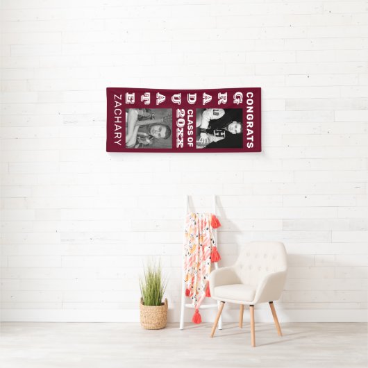 Klassiek Bold Photo Maroon Afstuderen Spandoek (Insitu)