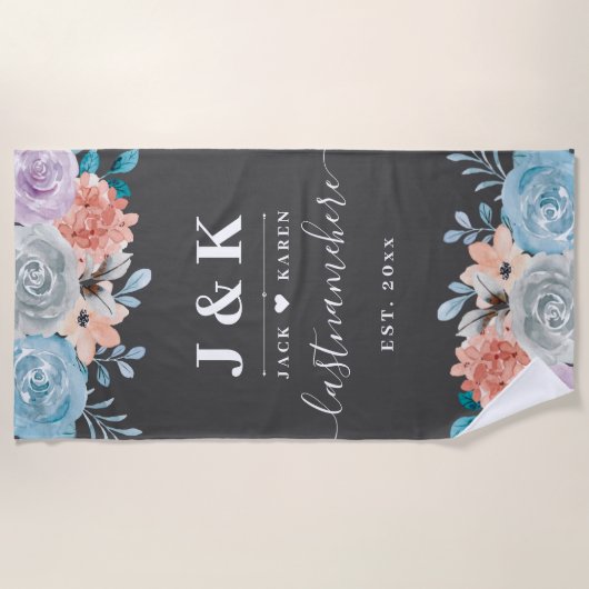 Klassiek botanisch bloemmonogram strandlaken (Voorkant)