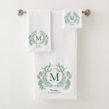 Klassiek botanisch groen bloemenkroon monogram
