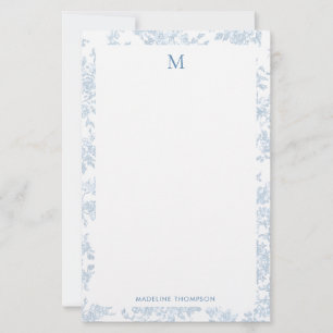 Klassiek botanisch toile monogram Frans blauw Briefpapier