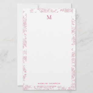 Klassiek botanisch toile monogram rood briefpapier