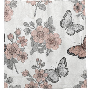 Klassiek botanisch vlinder toile patroon (2) douchegordijn