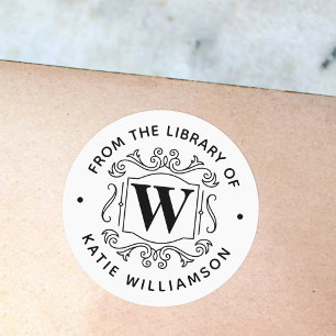 Klassiek Brits Monogram Persoonlijk Bibliotheekboe Ronde Sticker