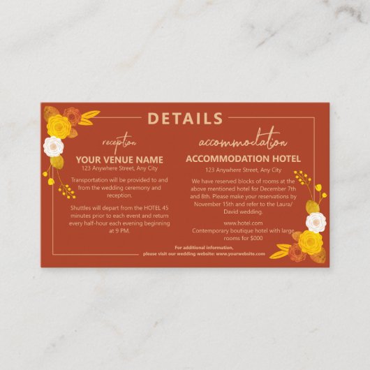 Klassiek bruiloft thema informatiekaartje (Voorkant)