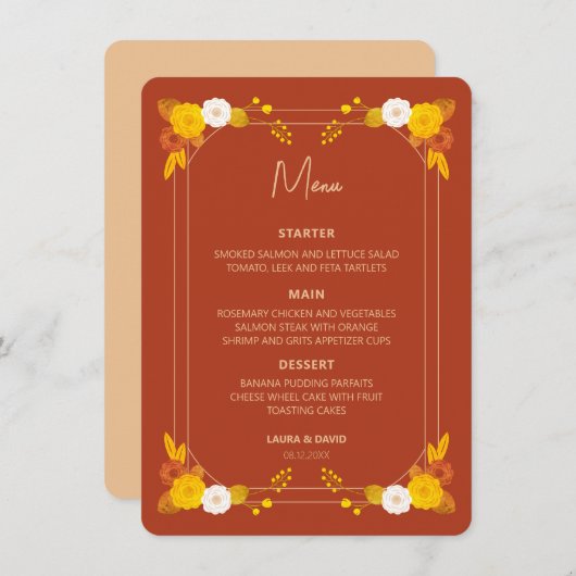 Klassiek bruiloft thema menu (Voorkant / Achterkant)