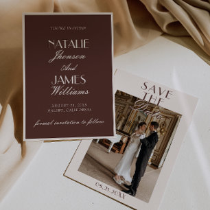 Klassiek Bruin Chocolade Oud Geld Foto Bruiloft Save The Date