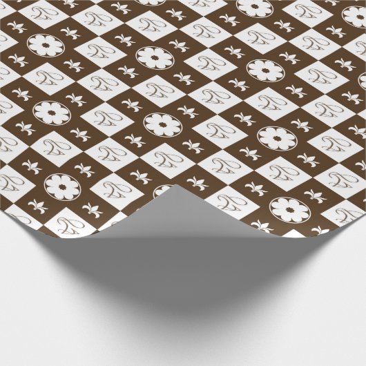 Klassiek bruin en wit geruit patroon cadeaupapier (Hoek)