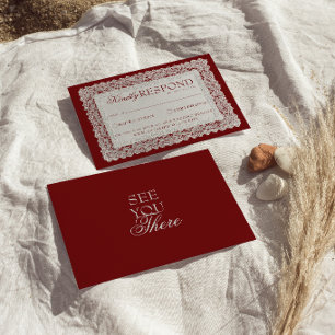 Klassiek Burgundy Kant Kleedje Oude Rijkdom Retro  RSVP Kaartje