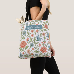 Klassiek chic bloempatroon gepersonaliseerde boods draagtas