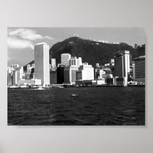 Klassiek China Hong Kong baai wolkenkrabbers uitzi Poster