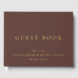 Klassiek Chocolade Bruin Goud Calligrafie Bruiloft Gastenboek
