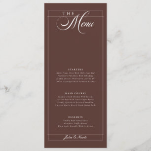 Klassiek chocolade ivoor kalligrafie trouwmenu menu